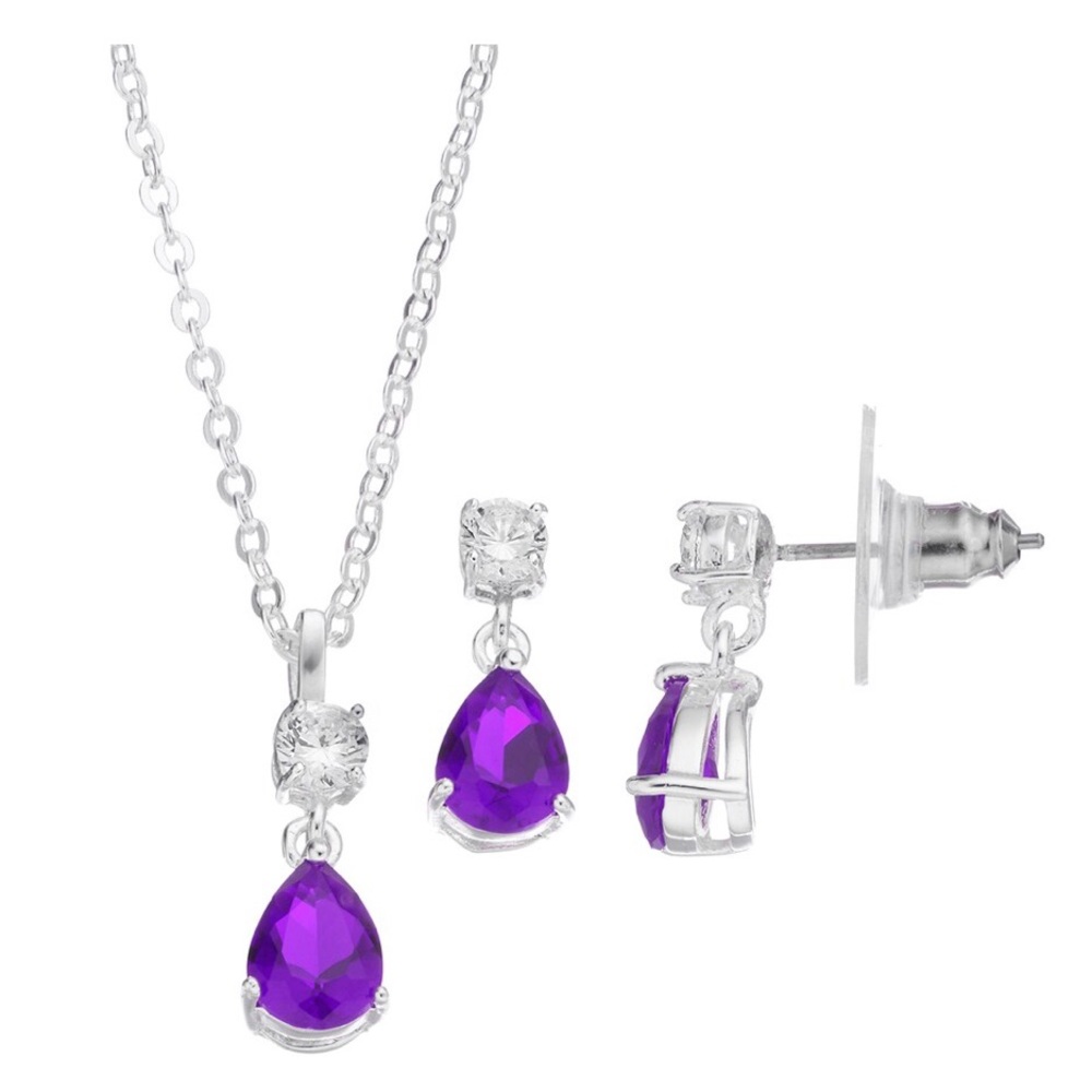 Cubic Zirconia Teardrop Pendant Necklace&Earrings